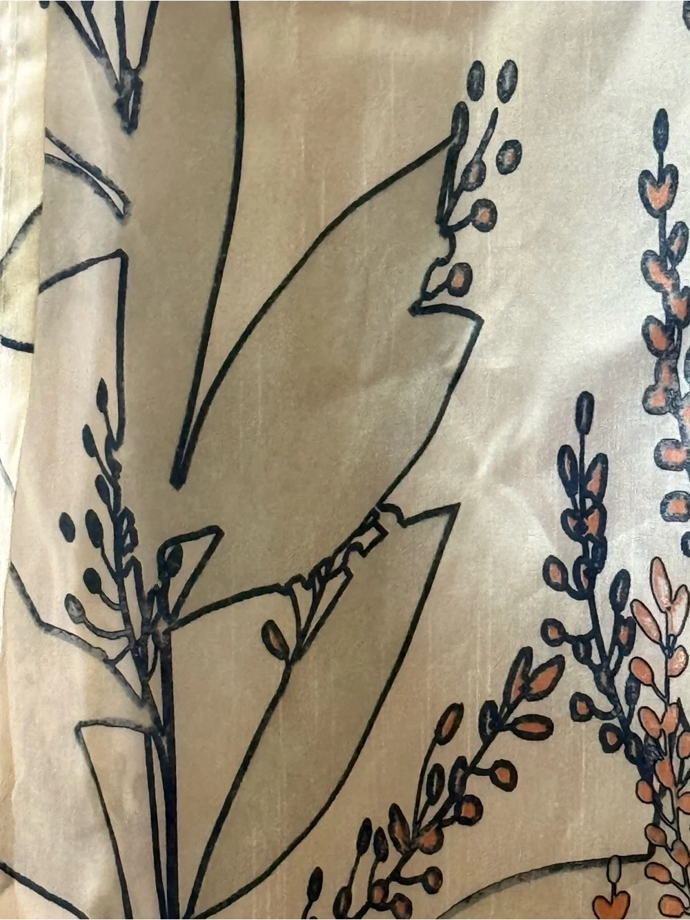Macy's Cream Shower Curtain with Black Botanical Outline and Rust Accents